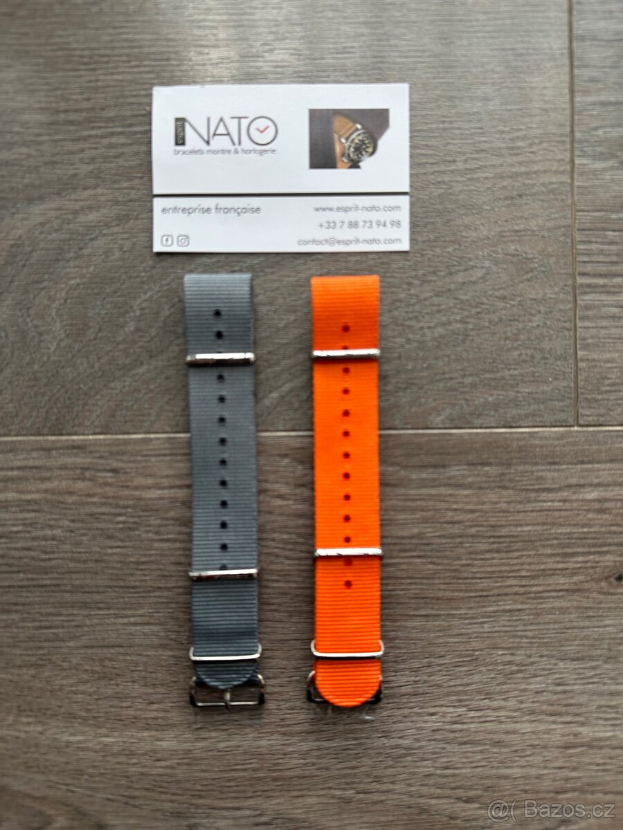 2x NATO Esprit 21 mm šedý a oranžový (na Rolex, Omega...)