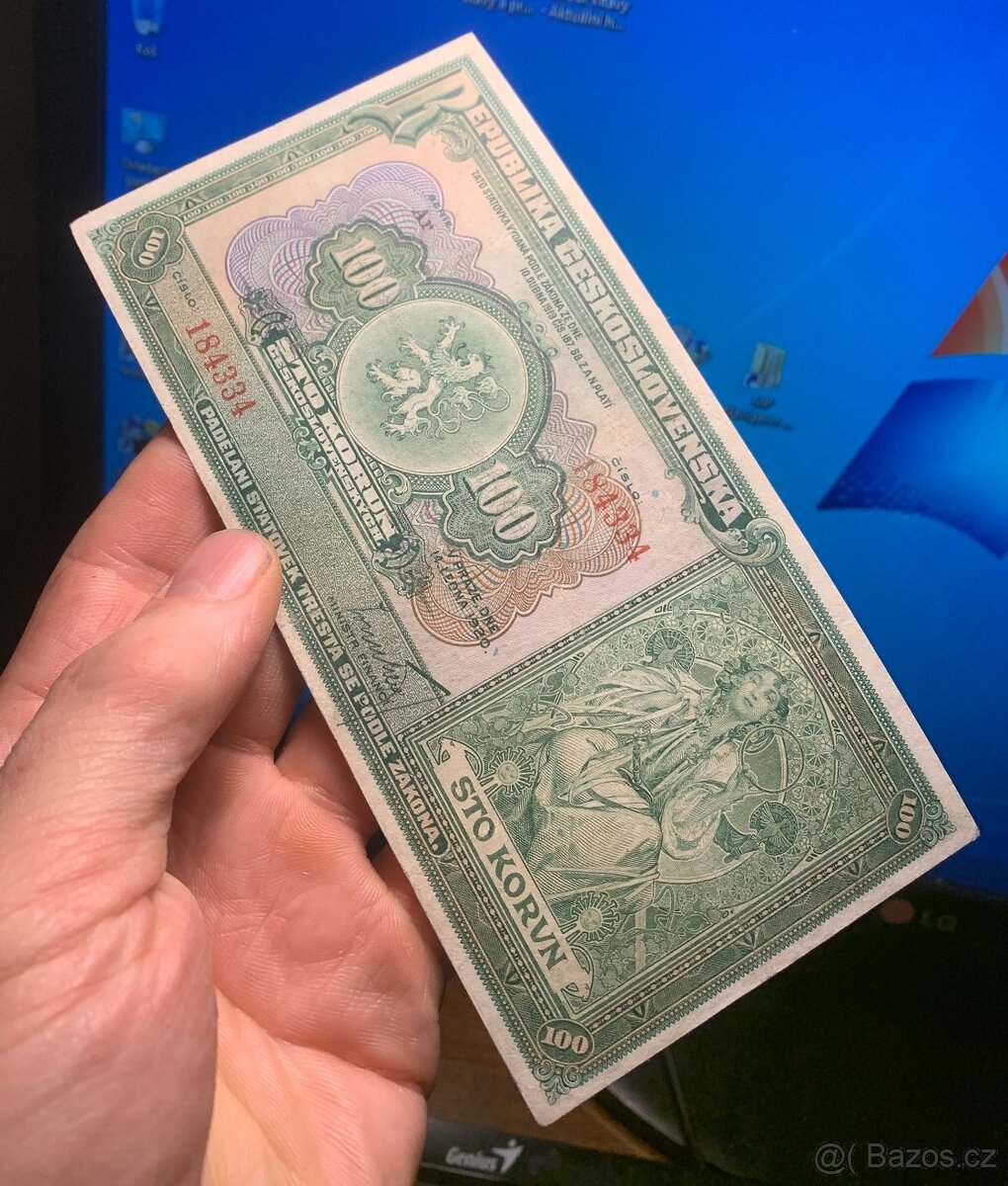 Staré bankovky 100 korun 1920 pěkný stav VZÁCNÁ