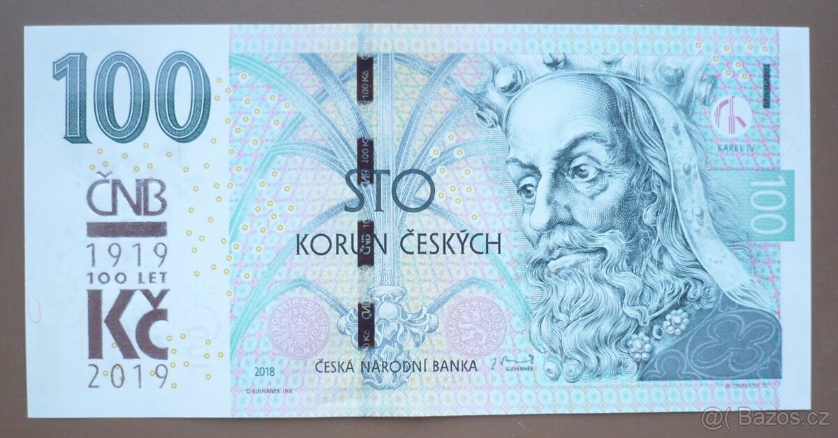 Bankovka, ČR 100 Kč, s přít, ročník 2019, s. M 01