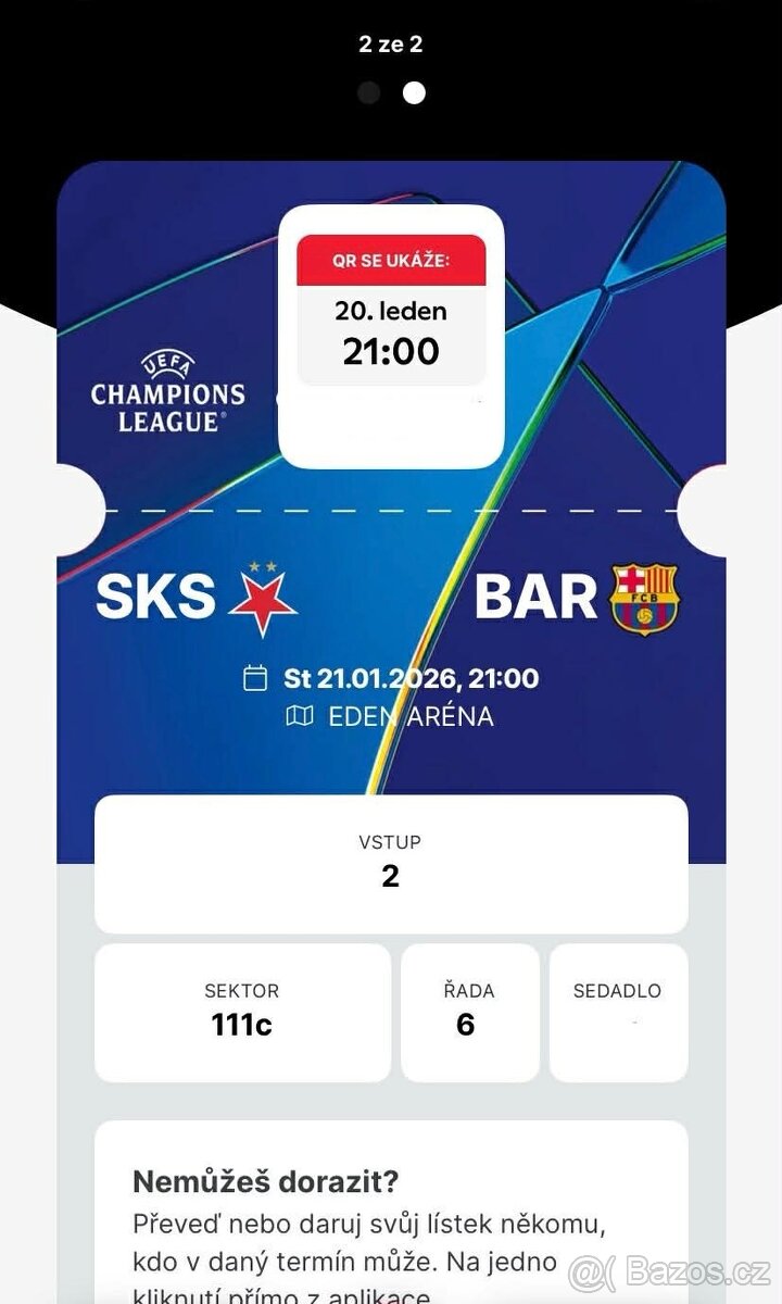 Prodám vstupenku na Slavia- Barcelona