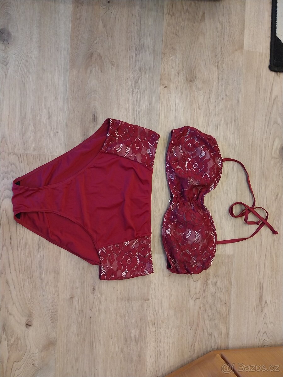 Plavky dvoudílné dámské vínová barva vel.46