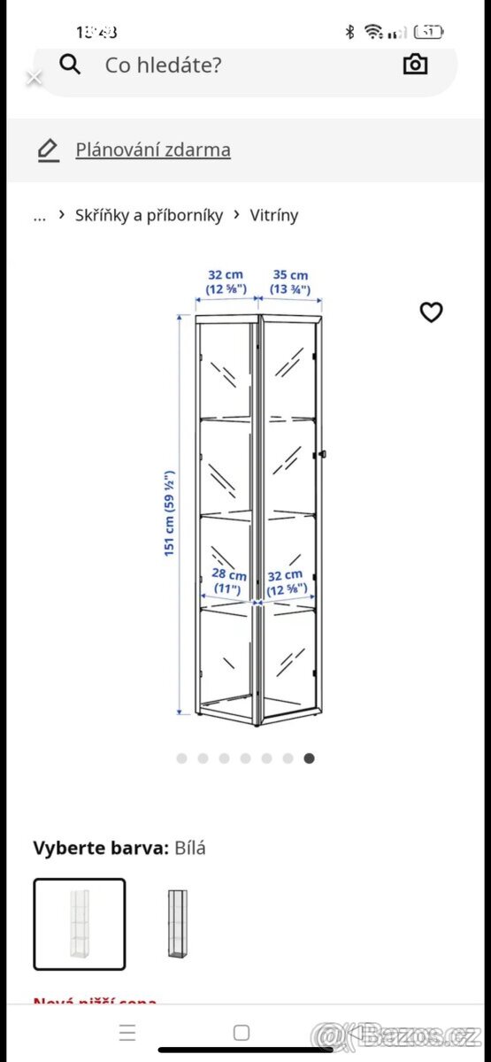 Prosklená skříňka IKEA koupím černá