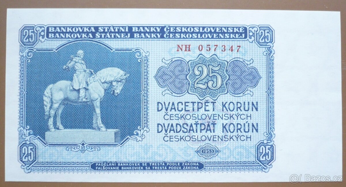 Bankovka, Československo 25 Kč ročník 1953
