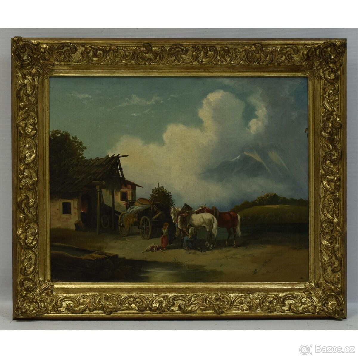 Obraz olejomalba r.1880 Kování koní