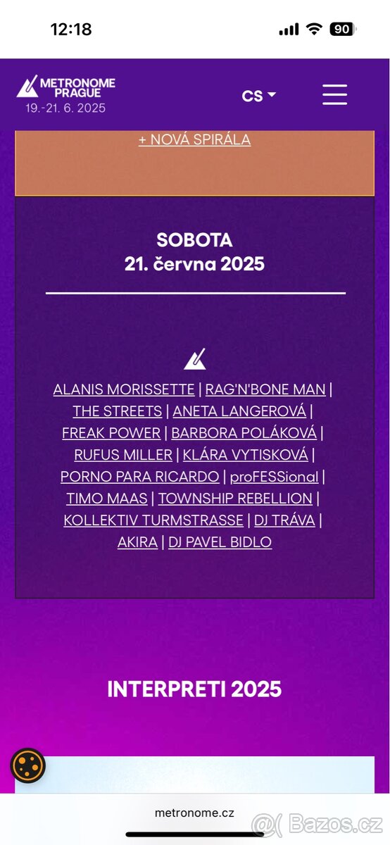 Vstupenka na metronom Praha na sobotu 21.6