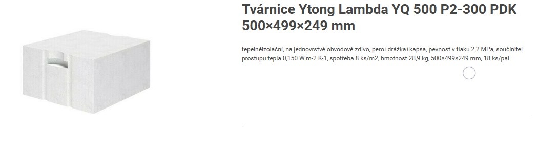 tvárnice Ytong Lamda tl. 500 mm