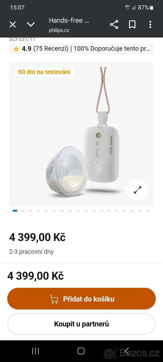 Elektrická odsávačka mléka philips AVENT