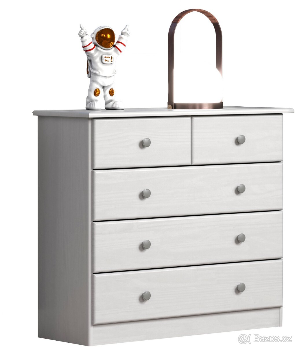 Nová šuplíková komoda z borovice bílá barva
