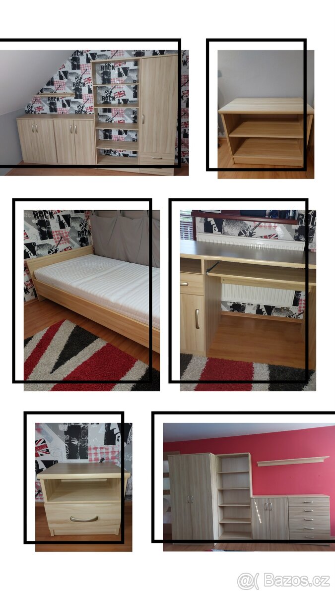 Sestava dětského pokoje včetně postele, skříní, psac. stolu