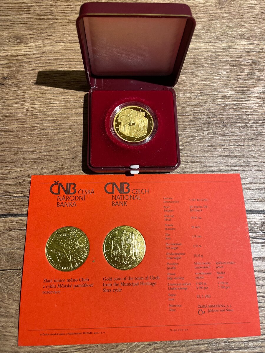 Zlatá mince ČNB 5000 Kč Město Cheb 2021 PROOF