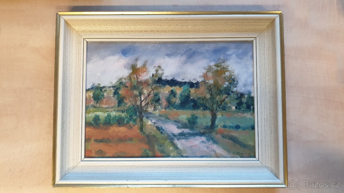 Krajinná malba, olej 33x23, autor Vojtěch Strnad
