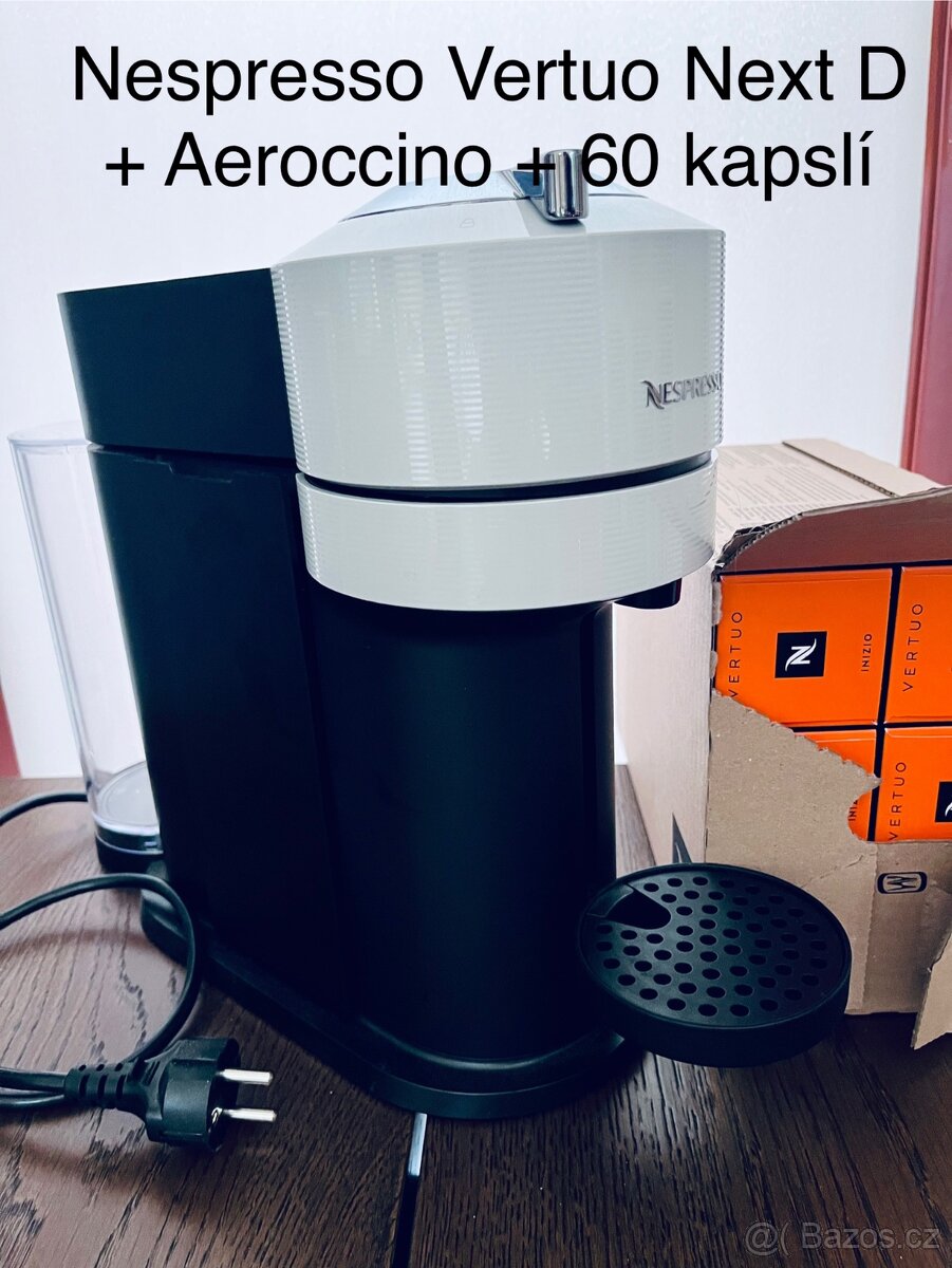 Kávovar Nespresso Vertuo Next D, Aeroccino plus 60 kapslí