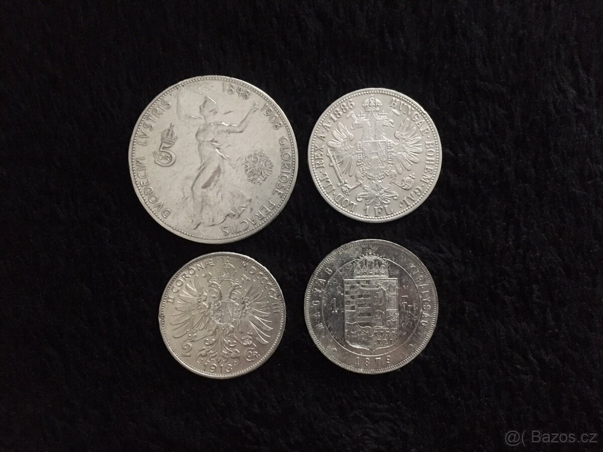 4 kusy stříbrných mincí z dob Rakouska Uherska