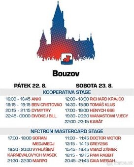 HRADY - celofestivalová vstupenka Bouzov 22.- 23.8.