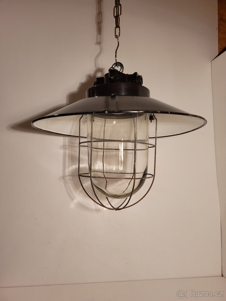 1x velký industriální bakelitový lustr smalt stínidlo až 3ks