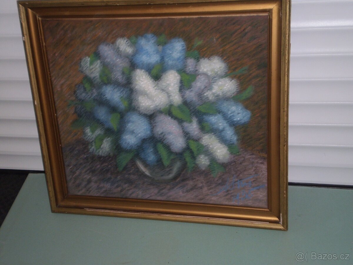 obraz - olej - signace ++ šeřík ve váze++ 72x81 cm