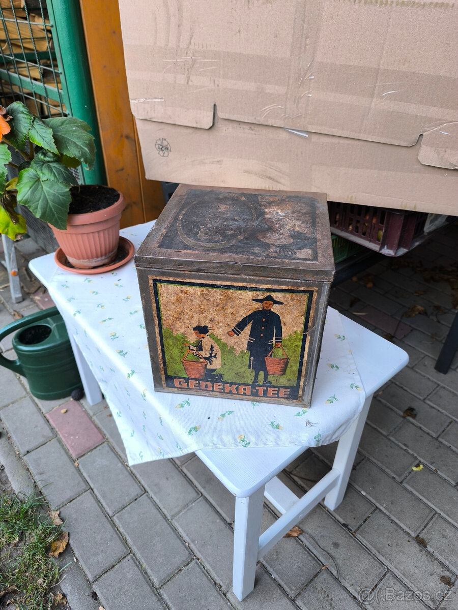 Stará plechová krabička na čaj,německá 20-40léta,Gedeka Tee