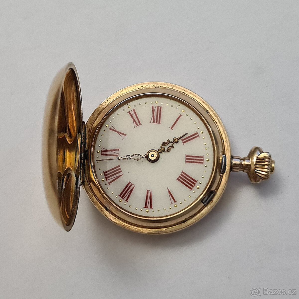 Zlaté 14K tříplášťové hodinky jeptišky R-U, 20,64g, v chodu.