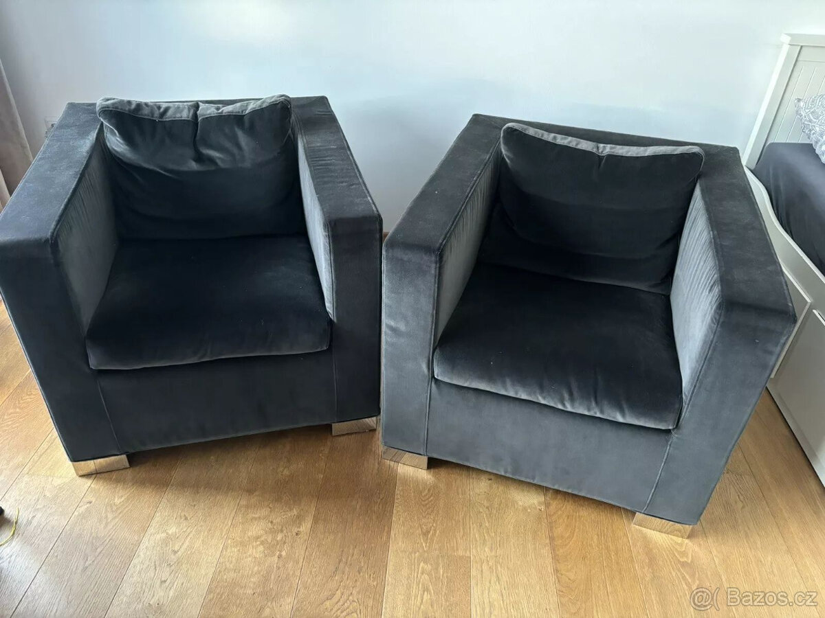 Křeslo Minotti sametové antracitové 2 kusy