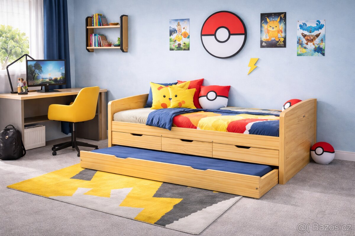 Postel multifunkční s přistýlkou masiv