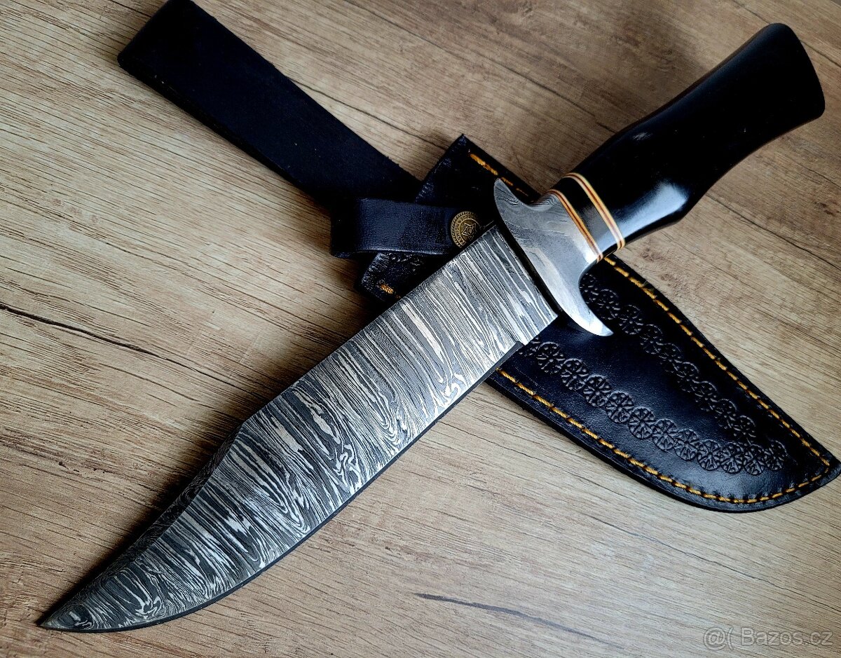 lovecký Damaškový nůž 33 cm BOWIE, ručně vyroben + pouzdro
