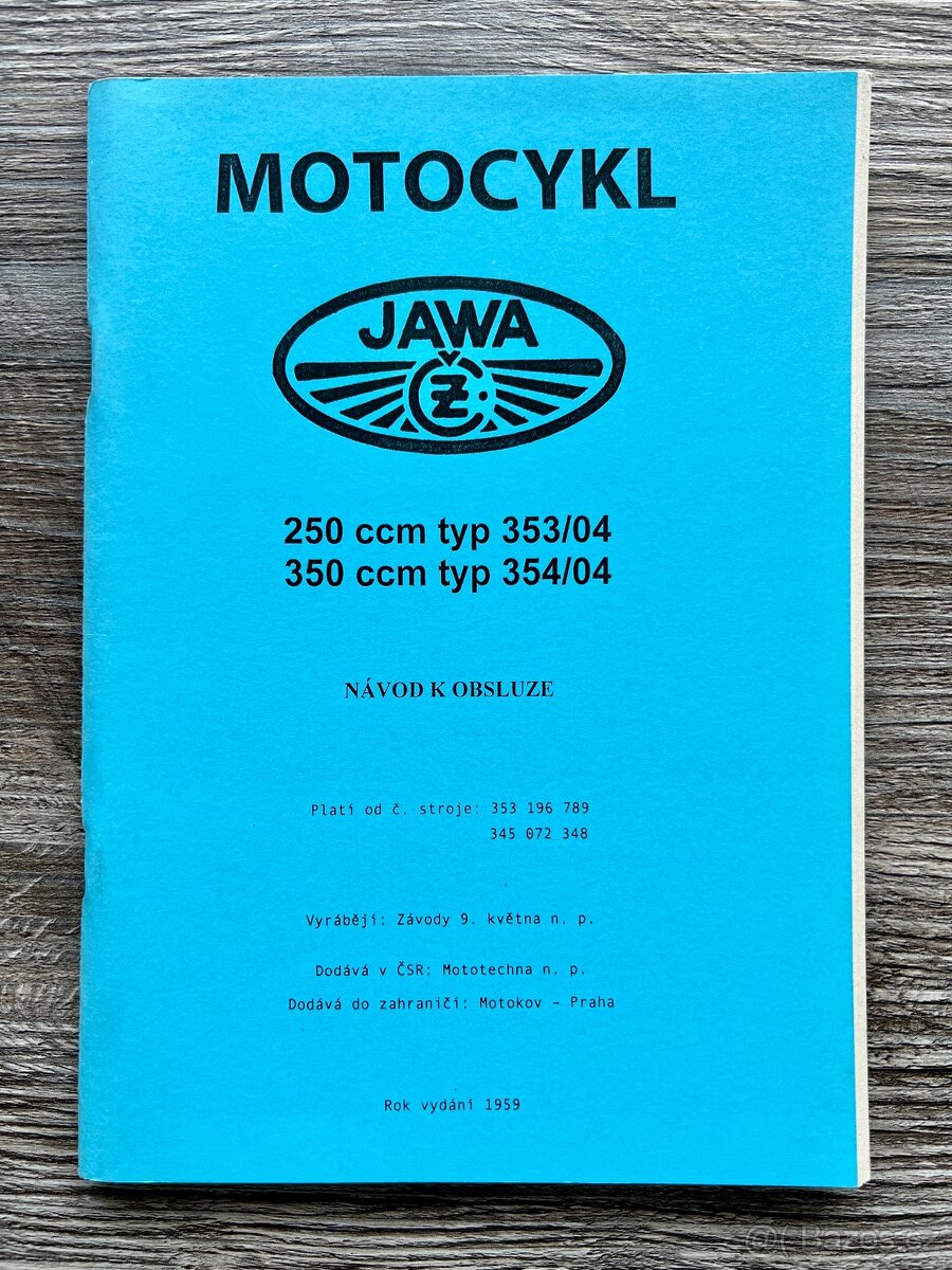 Návod k obsluze - ČZ - Jawa 250 / 350 ccm ( 1959 ) REPRINT