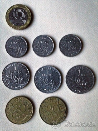 Mince 10 Franc, 1 Franc, 1/2 Franc, 20 Centime