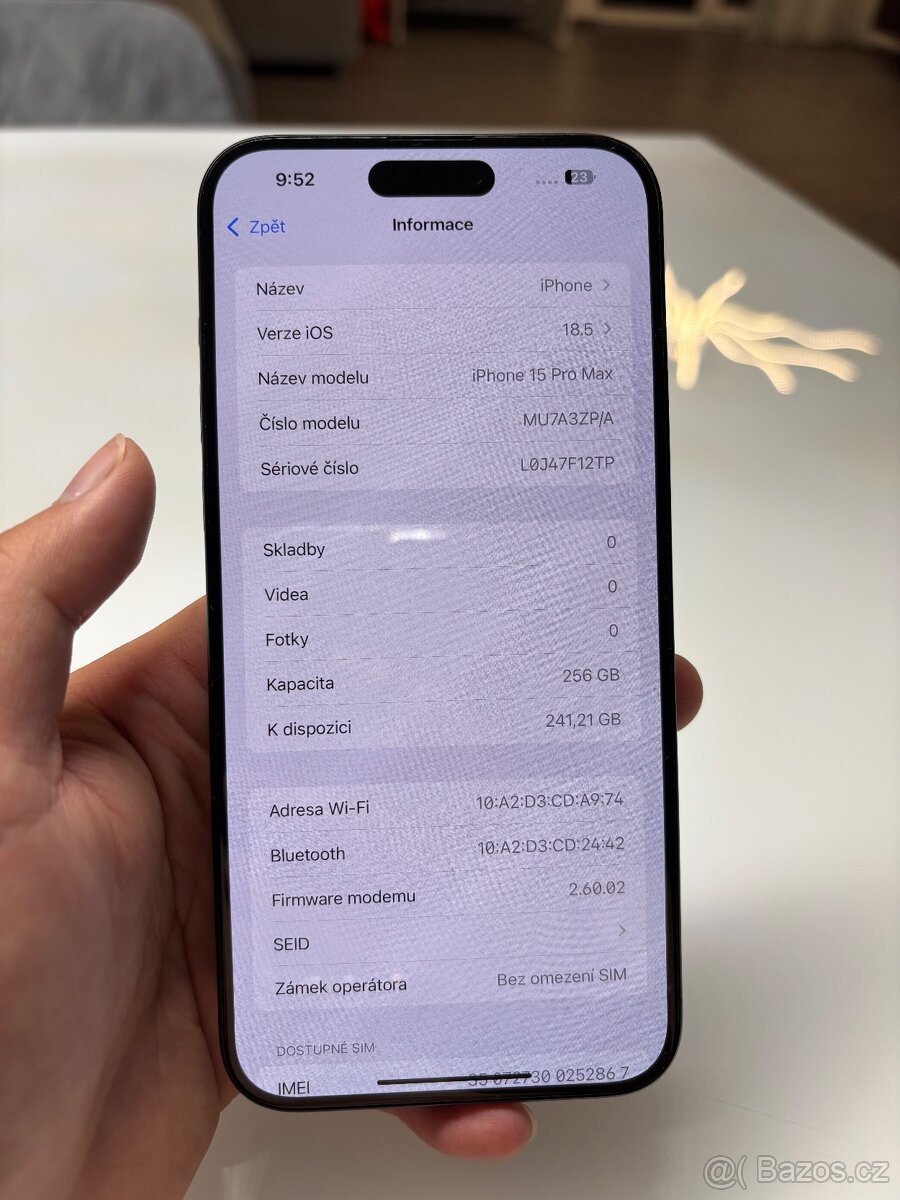 iPhone 15 Pro Max 256GB, 94% baterie