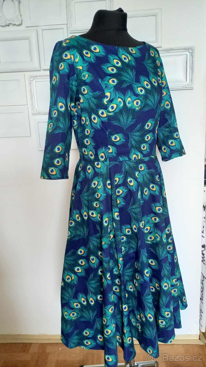 Vintage retro swing šaty s pavím peřím