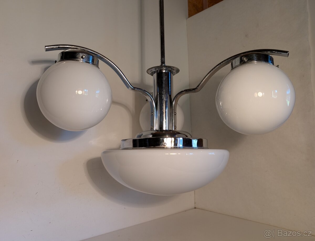 Art Deco lustr , niklovaná mosaz, nové elektro