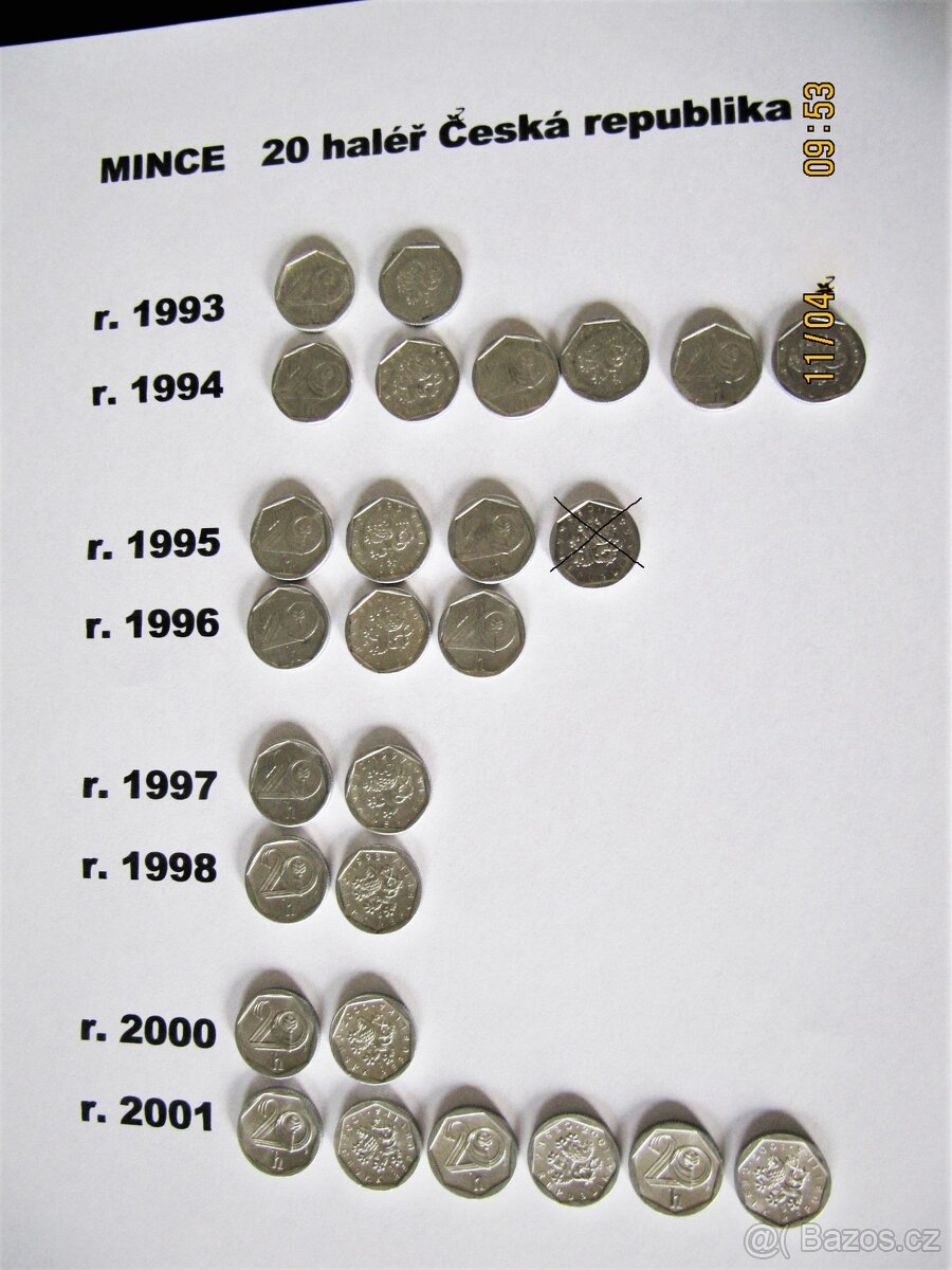 Mince 10 hal., 20 hal., 50 hal. r.1937....... až 2006
