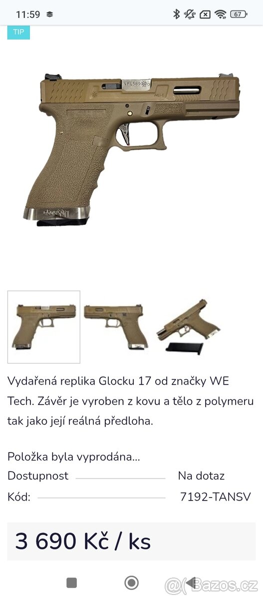 Airsoft WE WE17 T10 WET (GBB, celokovová) coyote