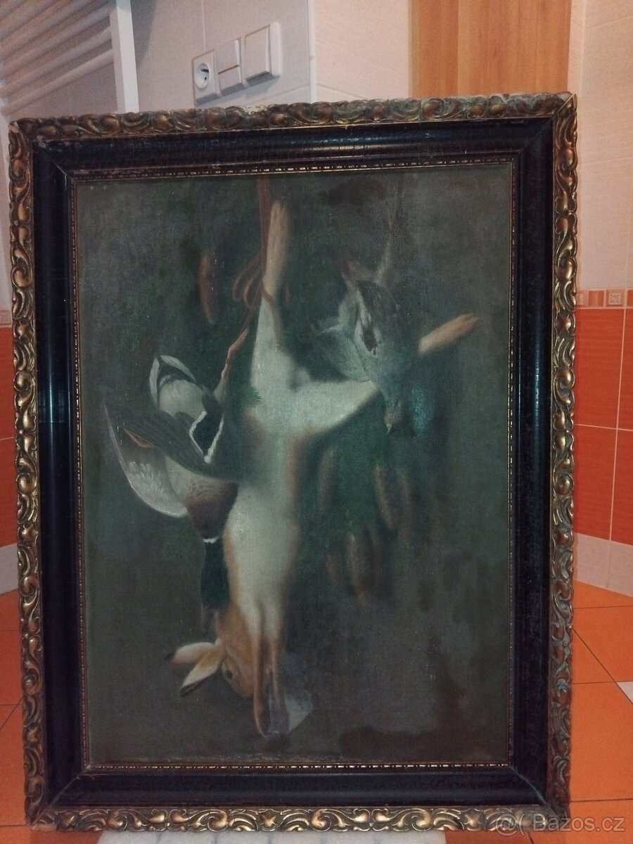 Starožitný obraz lovecké zátiší  110cm x 85cm