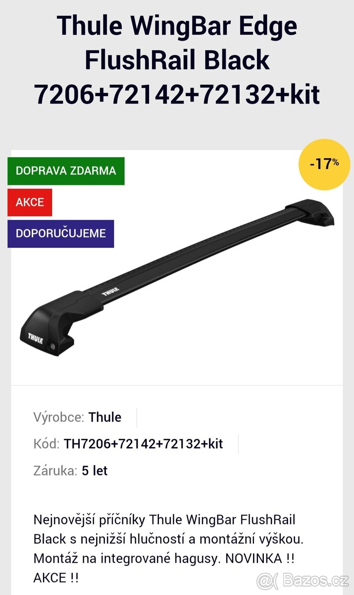 Příčníky Thule WingBar FlushRail Black