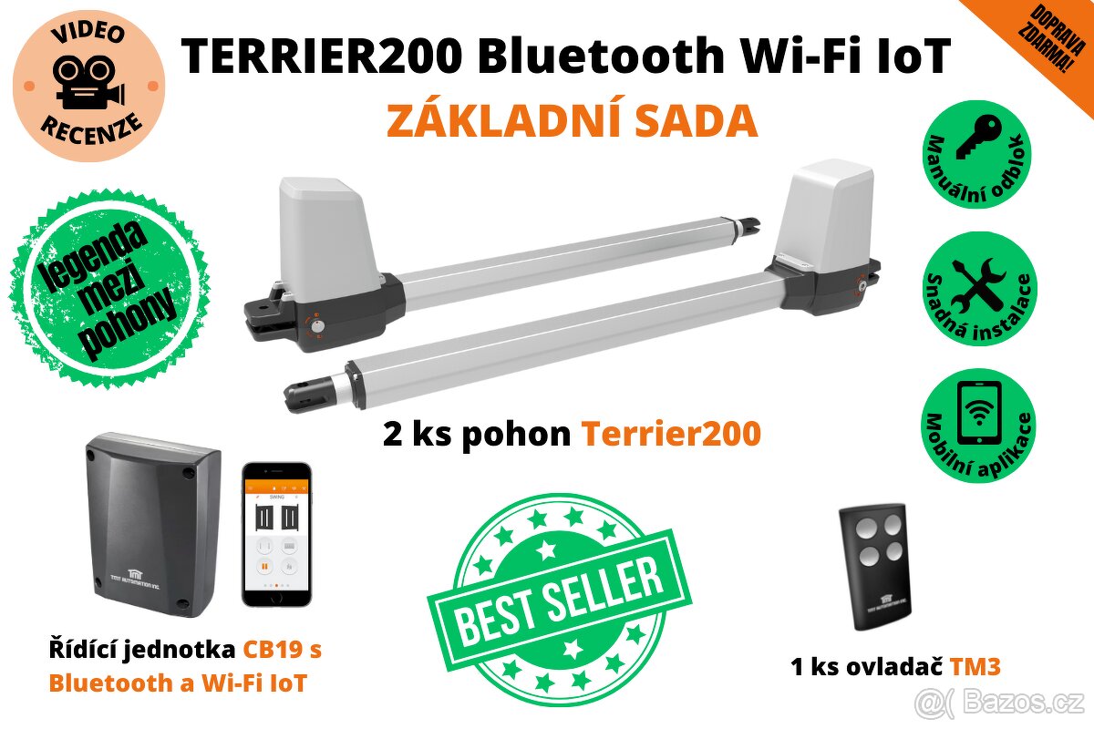 Pohon dvoukřídlé brány TERRIER200 – WiFi, ovládání mobilem