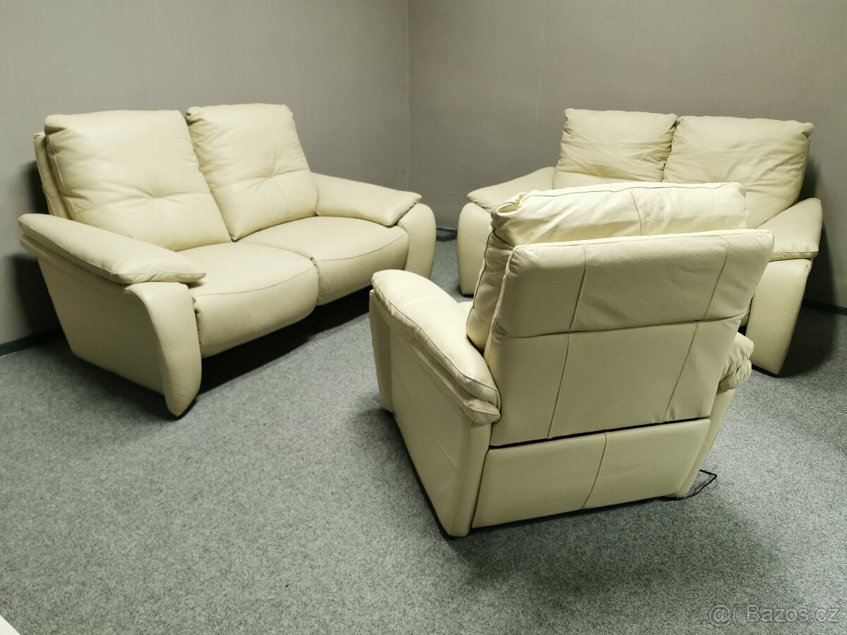 Nová kožená relax sedačka WOHNWERT krémová - DOPRAVA ZDARMA