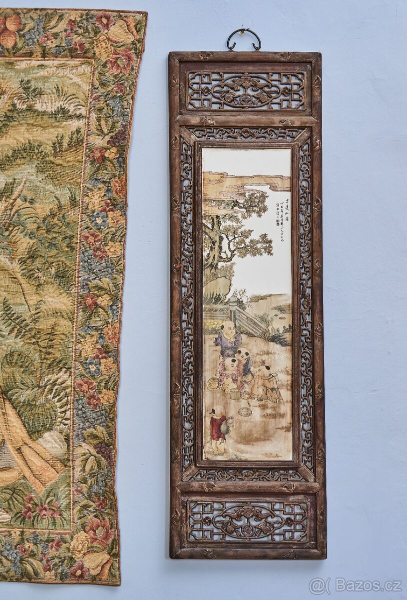 Čínský porcelánový panel s malbou dětí