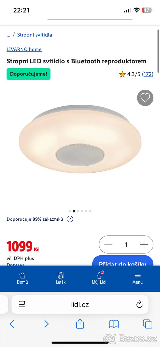 Stropne svietidlo s integrovanym bluetooth reproduktorem