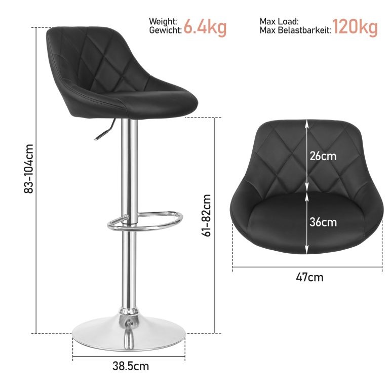 Barová židle 2ks, bez područky, černá