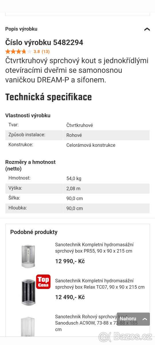 Sprchový kout rohový