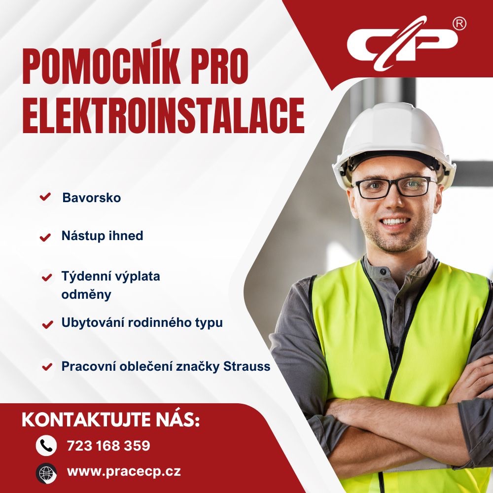 Pomocník pro elektroinstakace bez vyučení s týdenní výplatou
