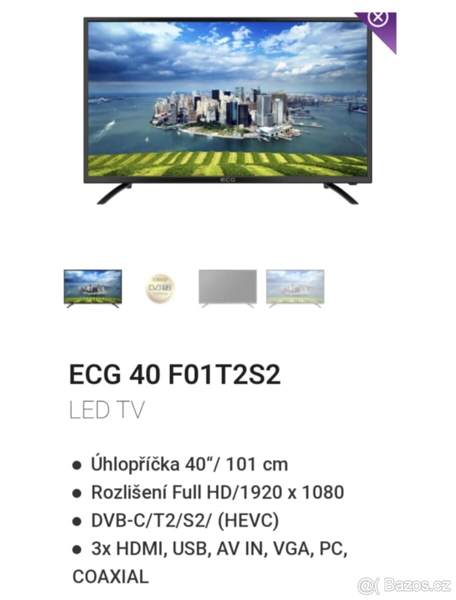 Prodám televizi ECG, MODEL:40F01T2S2