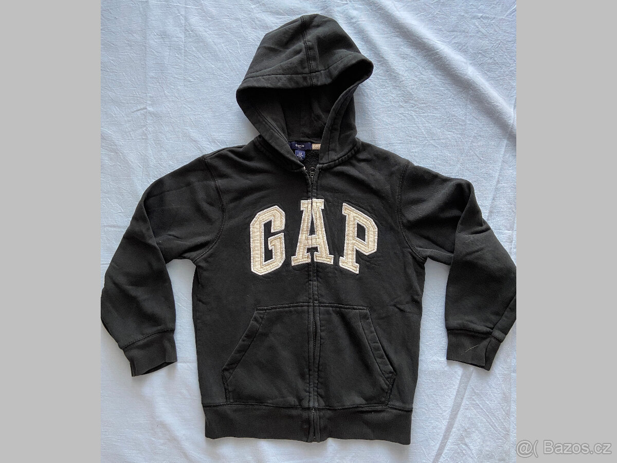 Dětská mikina GAP černá, na zip, s kapucí, vel 8-9 let.