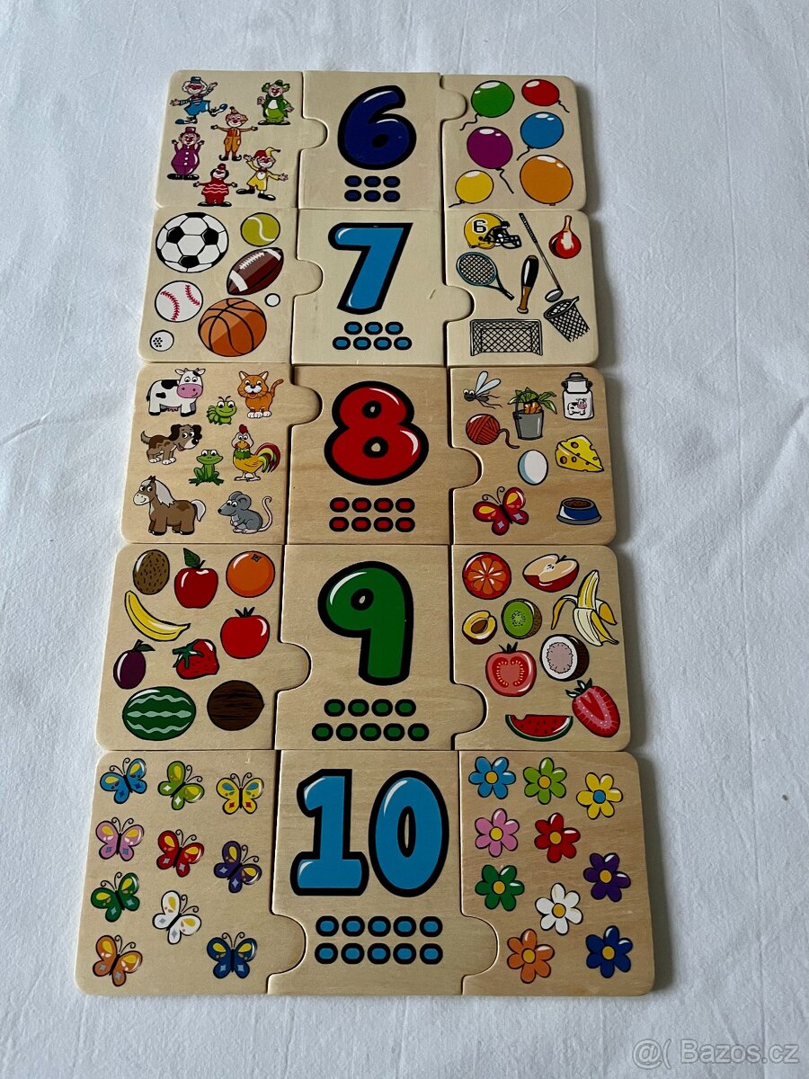 Dřevěné puzzle s čísly - trojičky