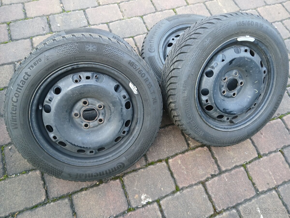 Plechová kola,sada,5x100,ET38,CONTINENTAL,185/60 R15,9/7,5mm