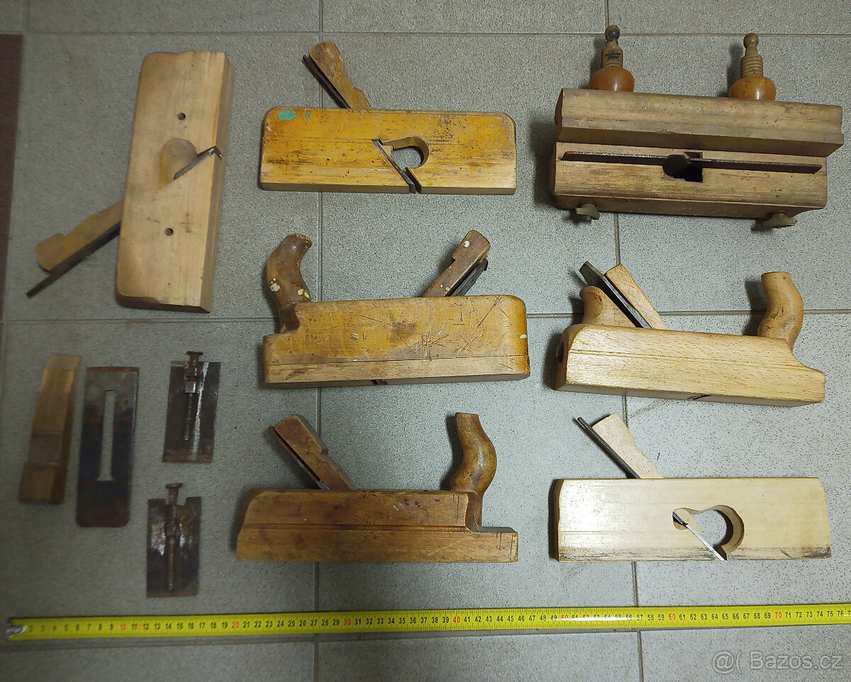 Sada historických retro dřevěných hoblíků + macek