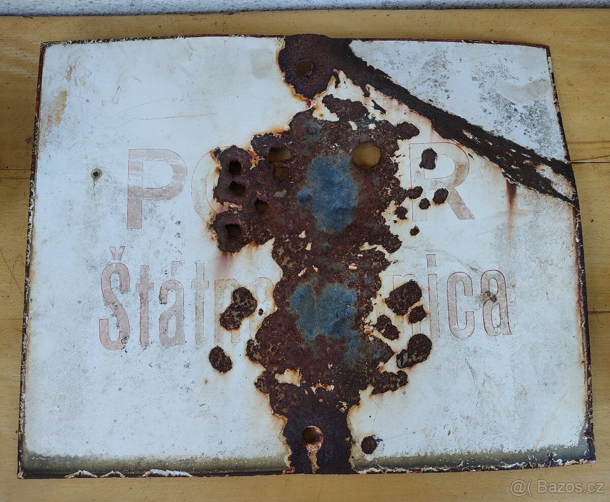 Stará smaltovaná cedule Pozor Štátna hranica