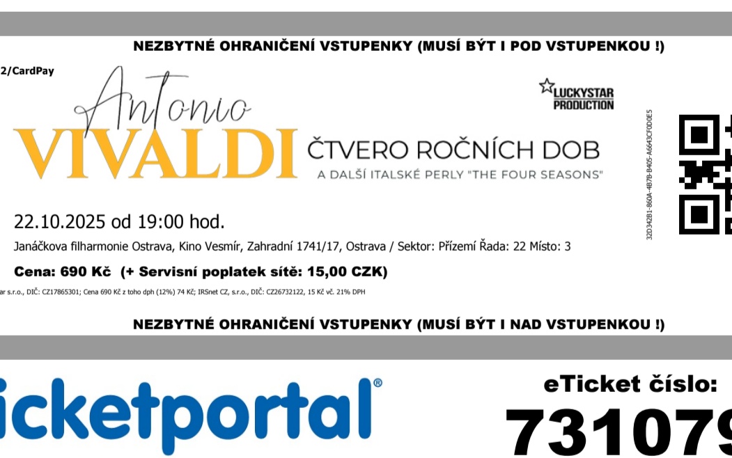 Vstupenky - A. Vivaldi
22. října 2025 (středa) 19:00...