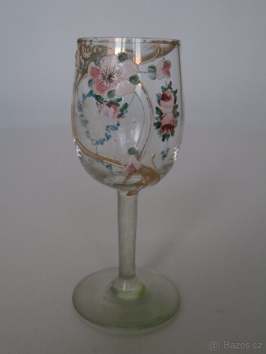 Historická sklenička, ručně malovaná, 19. - poč. 20. století