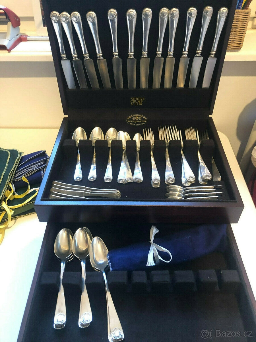 Stříbrné příbory 925, USA, krabička na příbory, Anglie, ne 8